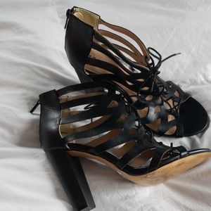 Torrid black lace up heels with zipper back